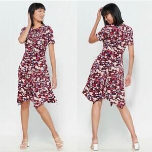 NWT Tommy Hilfiger Floral Brookshire Dress Fit and Flare Purple Red sz 12 Large